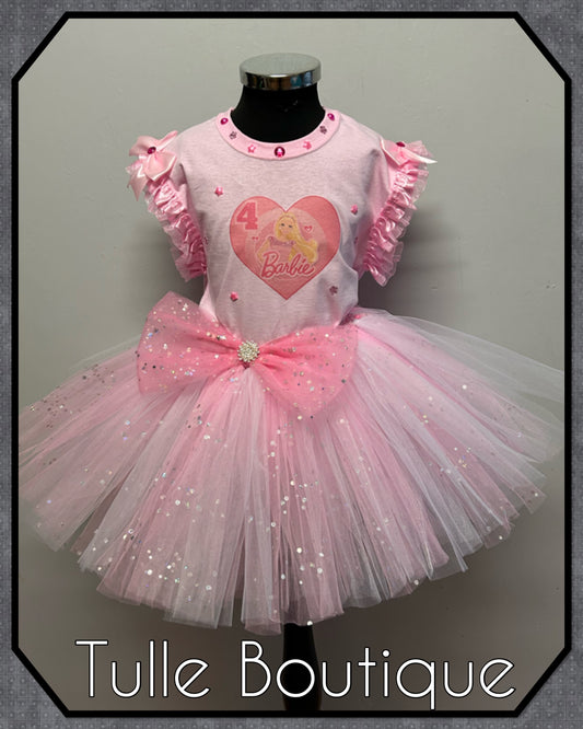 Girls Barbie pink birthday party tutu outfit