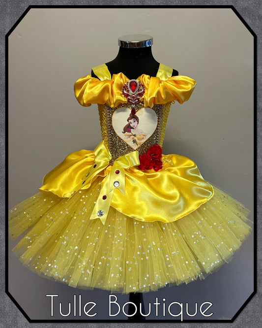 Girls princess Belle yellow ballgown tutu birthday party dress