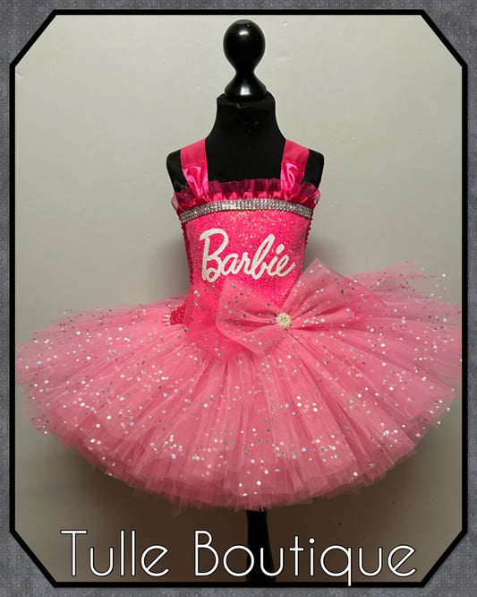 Girls Glitter pink doll Barbie themed girls birthday party tutu dress