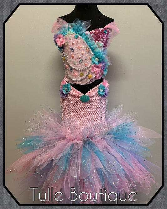 Fishtail mermaid Pearl and glitter tutu dress with fitted bottom.