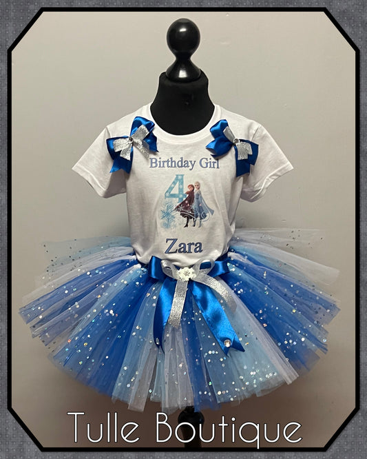 Frozen 2 T-shirt and tutu birthday party outfit blue and white mix