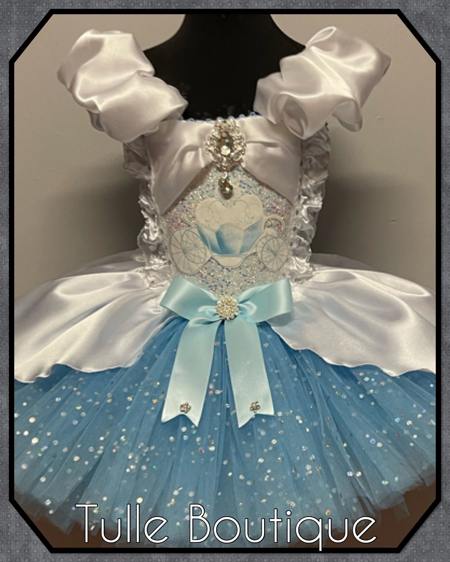 Cinderella carriage princess white and sky blue ballgown tutu dress