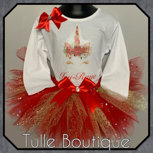 Festive Christmas unicorn T-shirt and tutu birthday party outfit