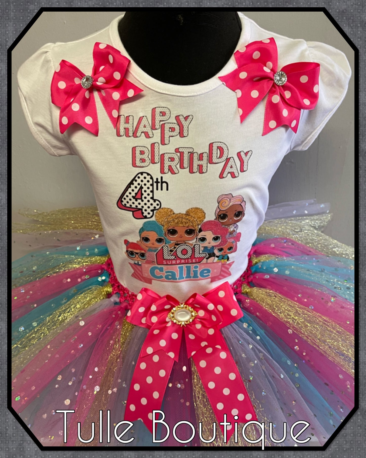 Doll themed T-shirt and tutu birthday party outfit