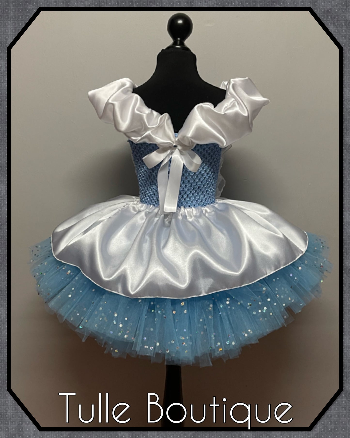 Cinderella carriage princess white and sky blue ballgown tutu dress