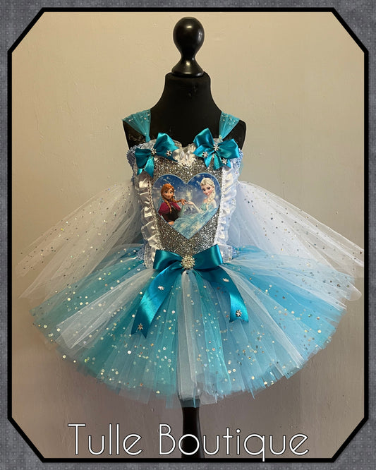 Frozen Elsa and Anna birthday party princess tutu dress with tulle cape