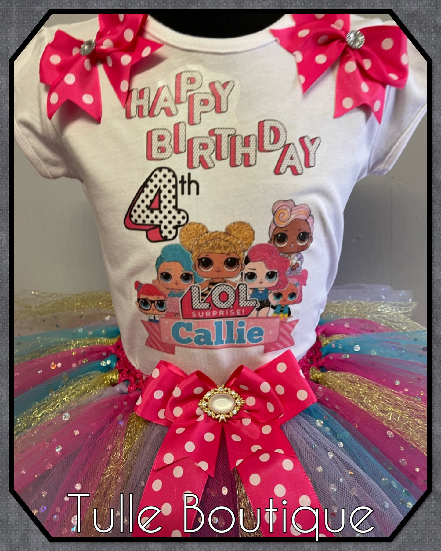 Doll themed T-shirt and tutu birthday party outfit